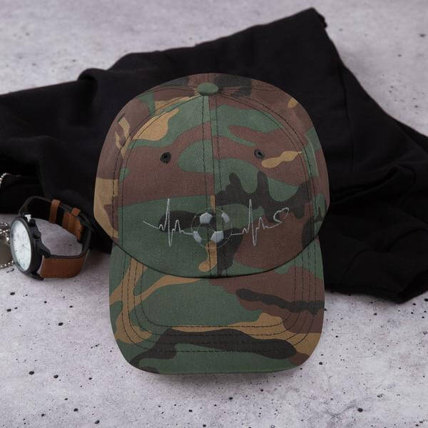 Embroidered Dad Cap Soccer In My Heart Green Camo
