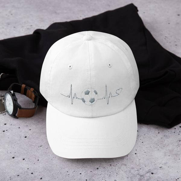 Embroidered Dad Cap Soccer In My Heart White